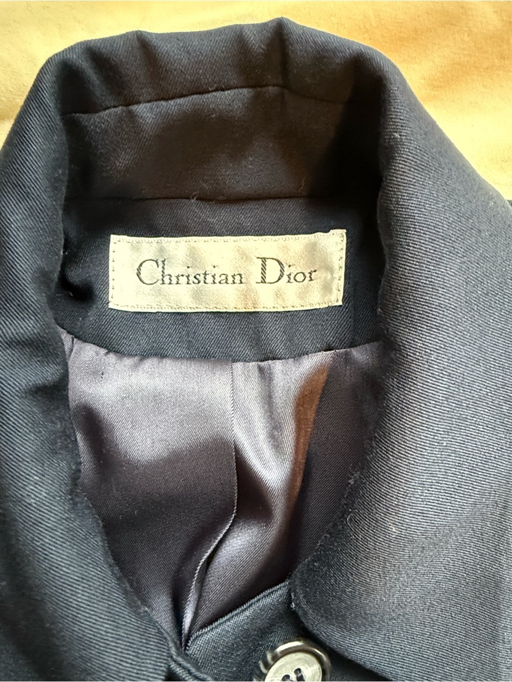 Vintage Christian Dior Navy Wool Trench Coat Sz 4 (Fits US 10 /12) - Picture 1 of 11